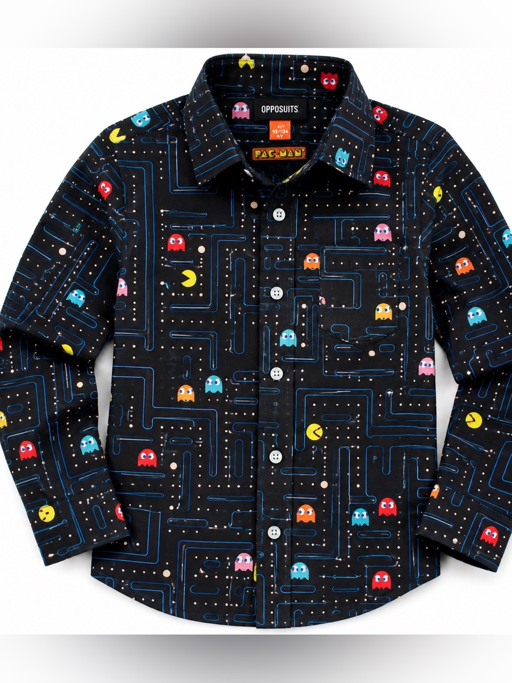 OppoSuits Pac-Man Kids Button Down Shirt 4Y NWOT Arcade Gamer Long Sleeve